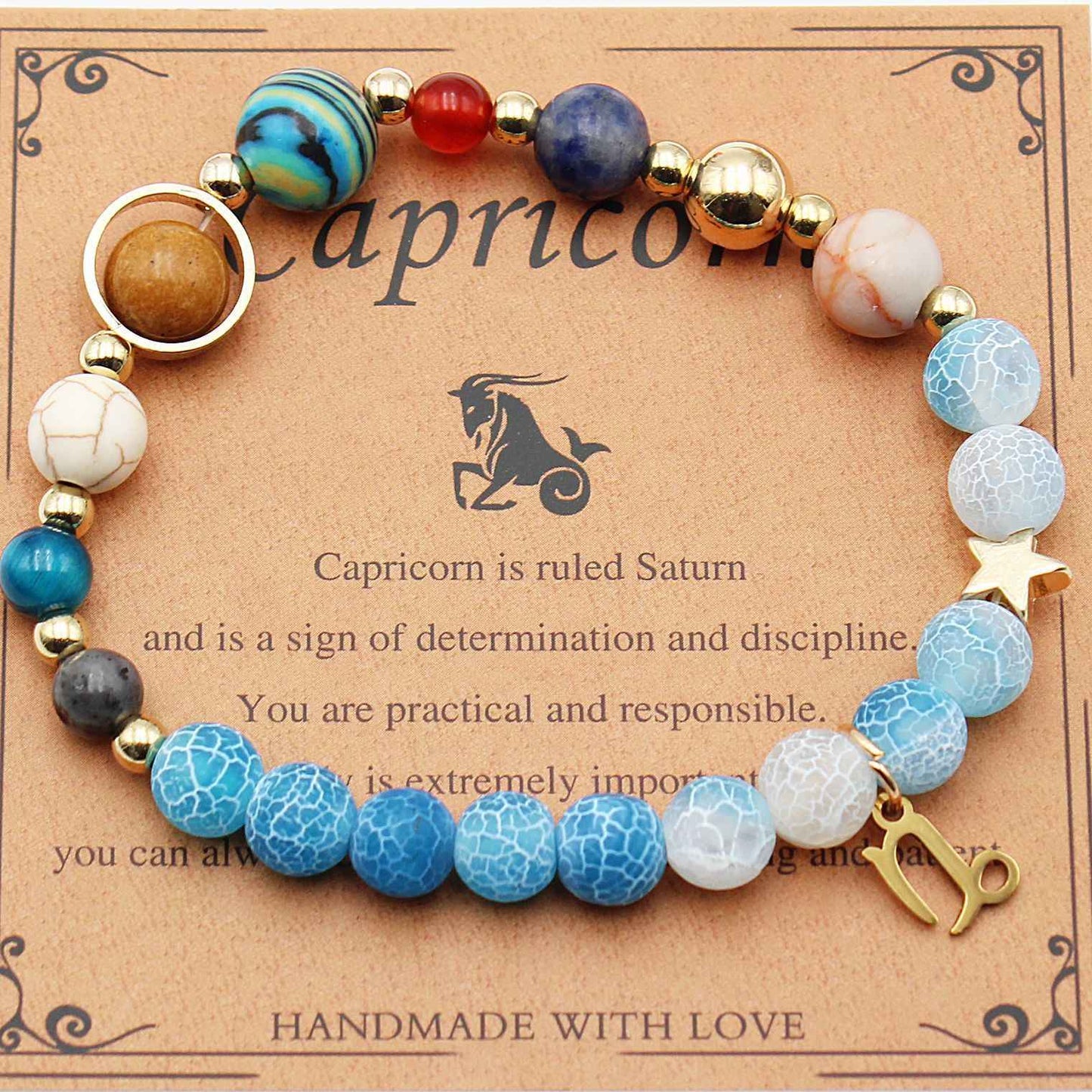 Twelve Constellations Bracelets - Natural Stone Beaded Bracelets with Eight Planet Designs