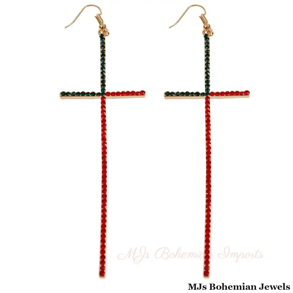 Divine Drops: Rhinestone Cross Earrings