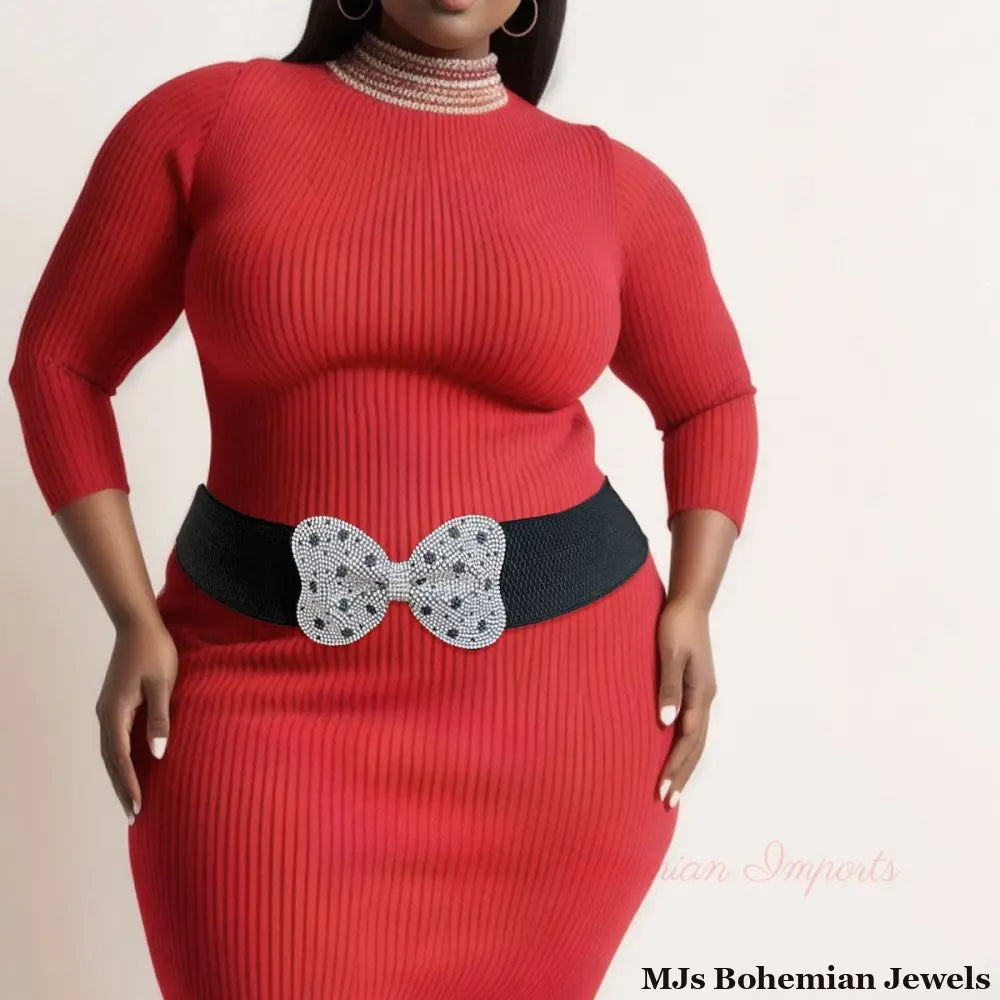 Dotted Bowknot Rhinestone Stretch Belt