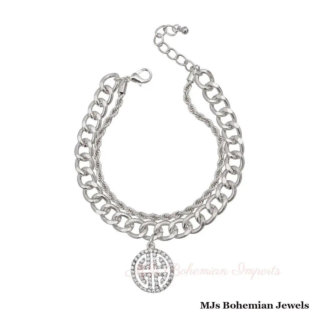 Double Layer Silver Greek Charm Bracelet