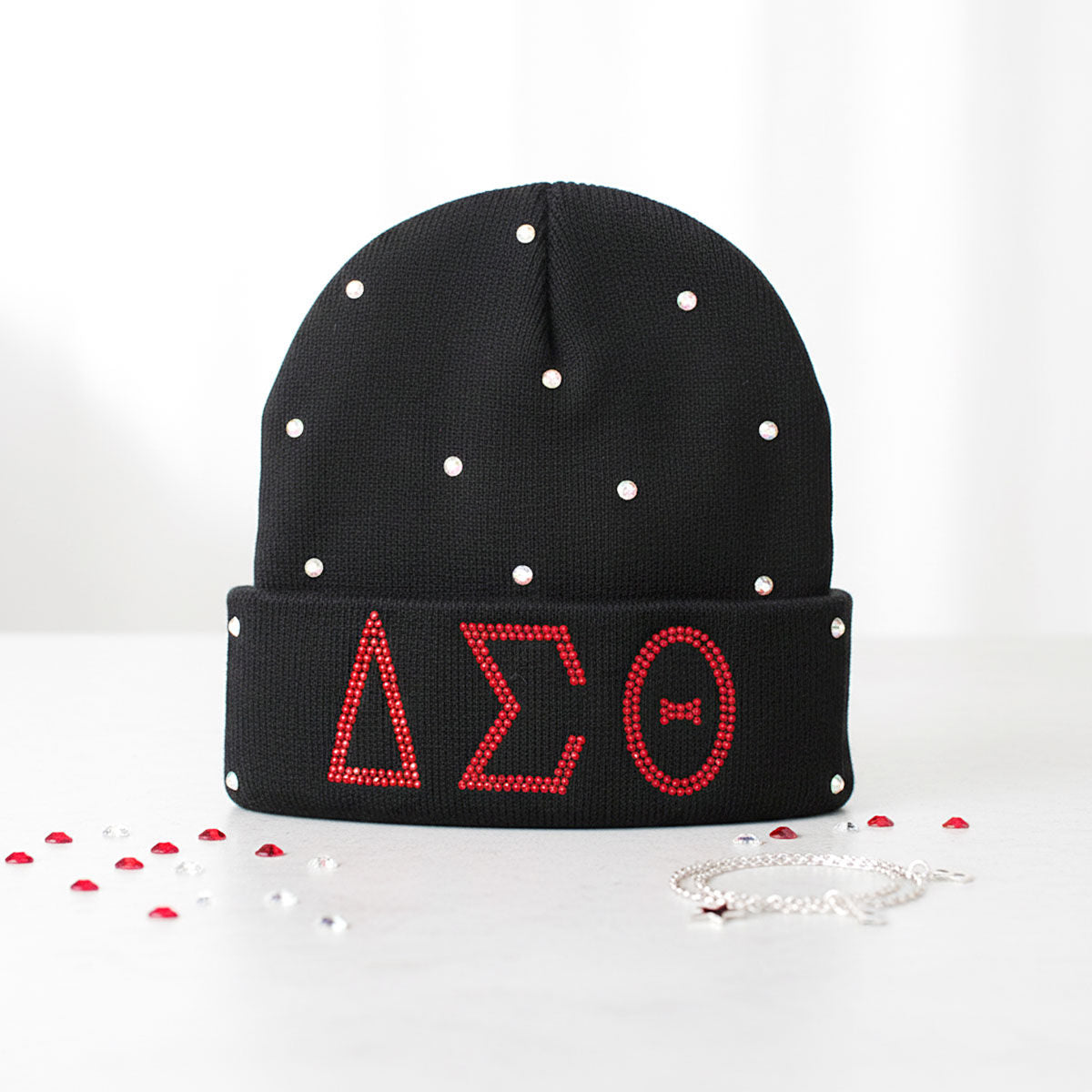 DST Sorority Pride Black Bling Winter Beanie Hat