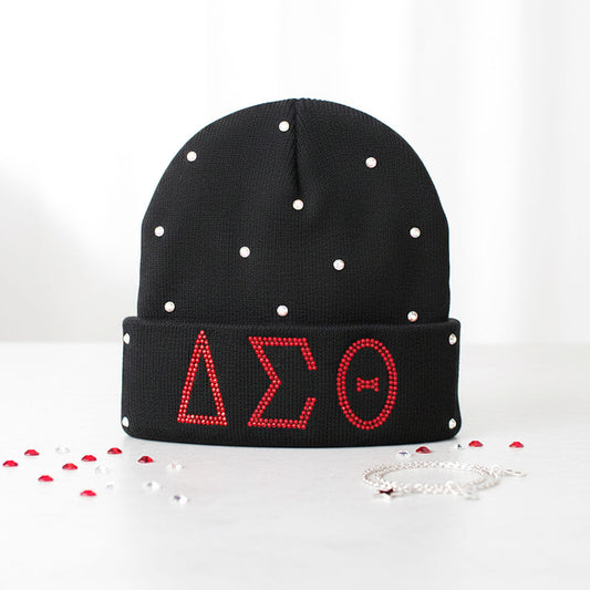 DST Sorority Pride Black Bling Winter Beanie Hat