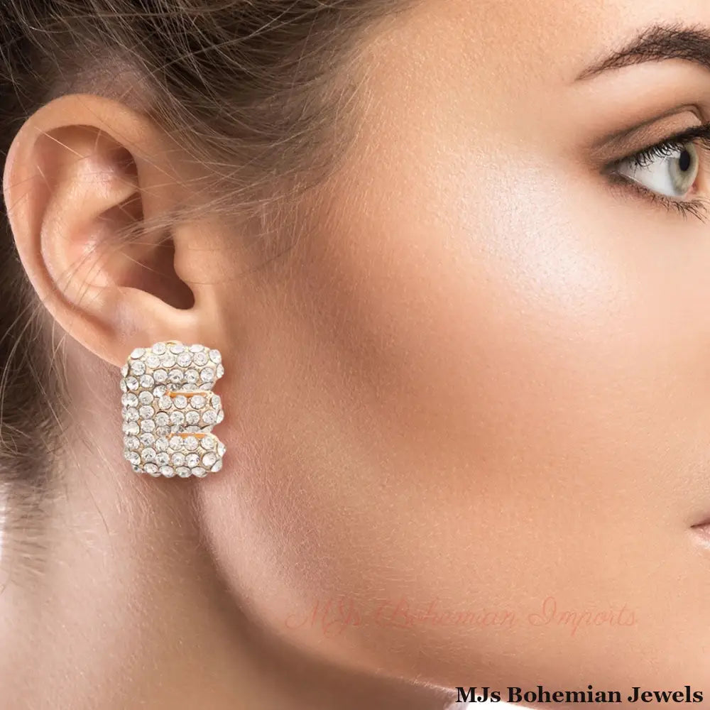 E Initial Rhinestone Studs