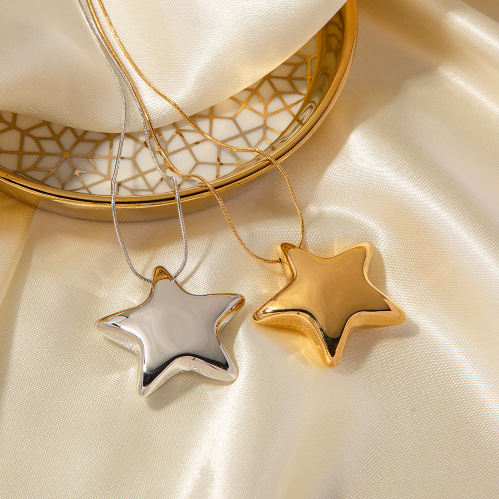 18K Gold-plated Star Necklace Jewelry - Stainless Steel Five-pointed Star Design