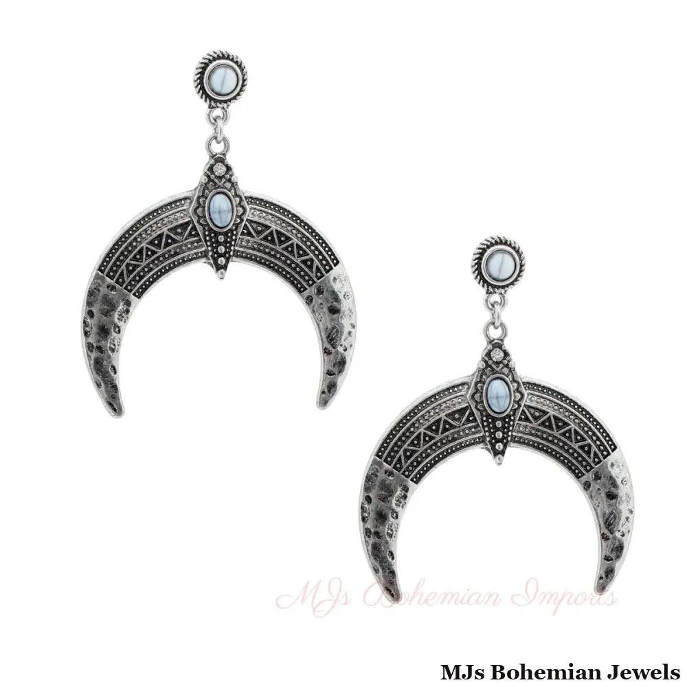 Engraved Burnished Silver Arch Earrings