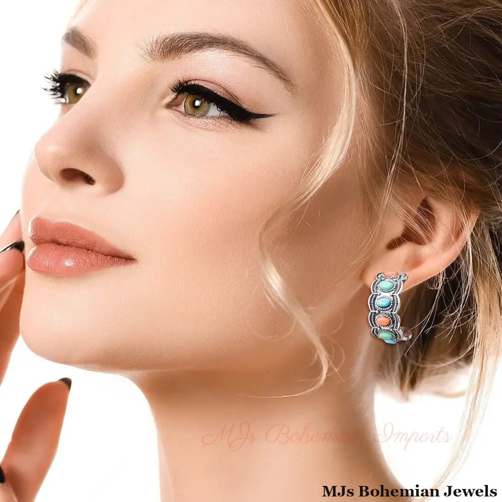 Enraved Silver Multi Color Hoops