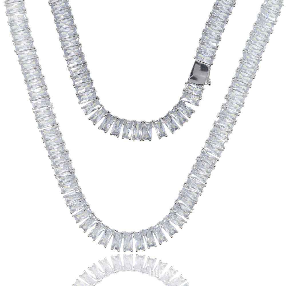 Men's Hip-Hop Zirconia Necklace in Copper Alloy Rectangular Design