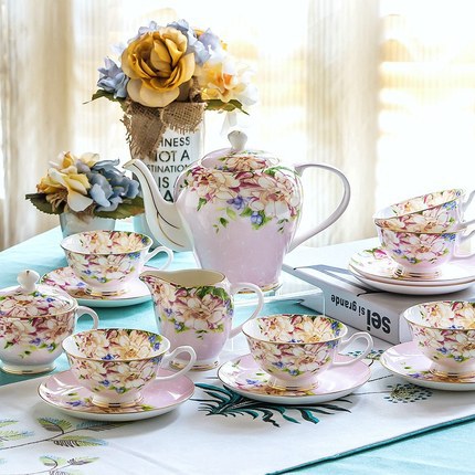 Color: Red, Capacity: Default Item - 21piece-set Delicate Bone China Coffee Cup Set European
