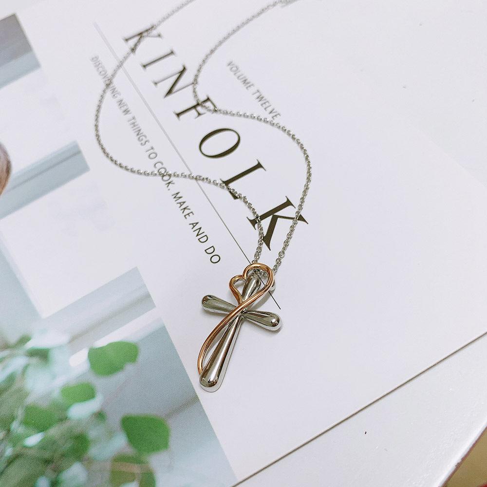 Heart-shaped Cross Necklace - Simple Color Separation Electroplating Design