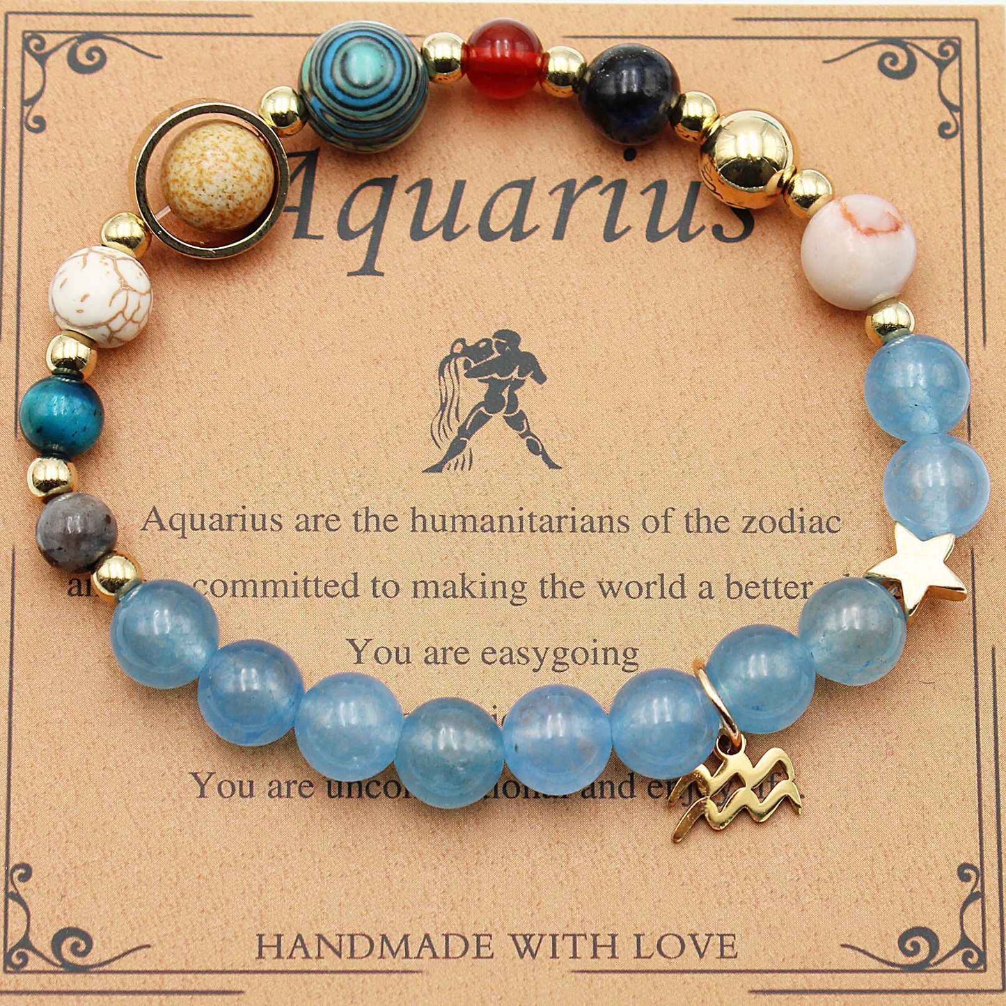 Twelve Constellations Bracelets - Natural Stone Beaded Bracelets with Eight Planet Designs