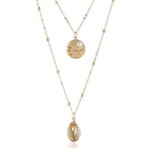Seashell and Starfish Pendants High Fashion Dual Layers Women Fashion Necklace