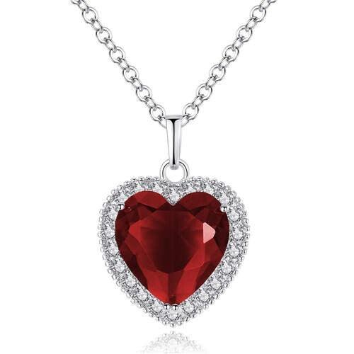 Classic Full Rhinestone Peach Heart Pendant Elegant Women Wholesale Necklace - Red