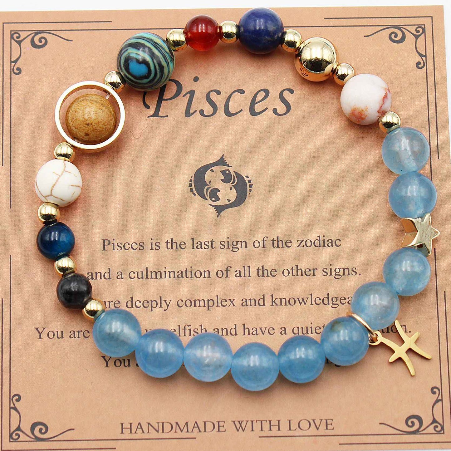 Twelve Constellations Bracelets - Natural Stone Beaded Bracelets with Eight Planet Designs