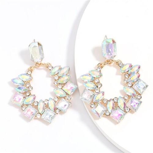 Golden Bowknot Decorated Flower Hoop Vintage Korean Fashion Women Stud Earrings - Luminous Colorful