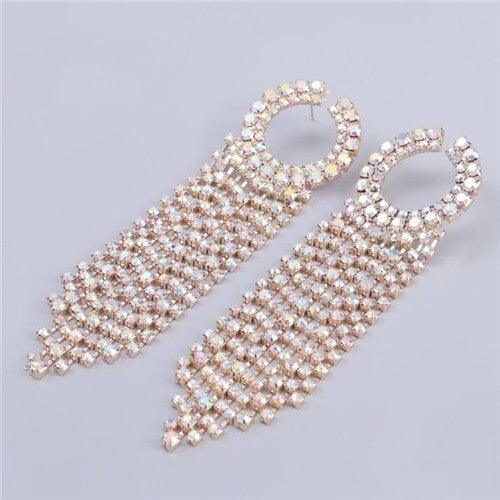 Rhinestone Tassel Small Hoop Design U.S. High Fashion Wholesale Women Earrings - Golden