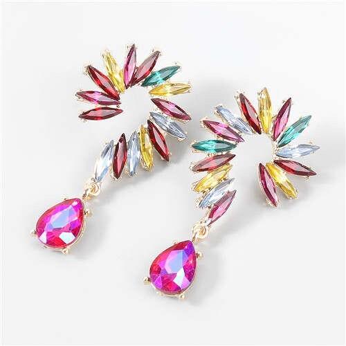Rhinestone Embellished U.S. Vintage Floral Waterdrop Pendant Wholesale Women Alloy Earrings - Multicolor