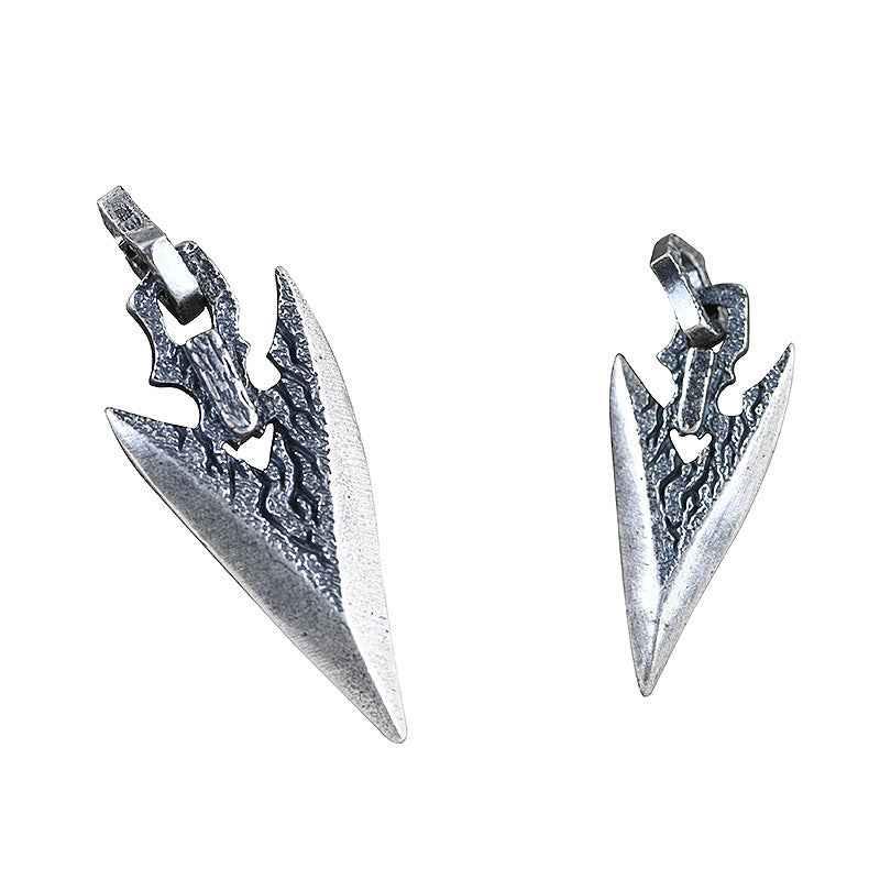 Mens Silver Weapon Necklace with Stone in Weapon Shape