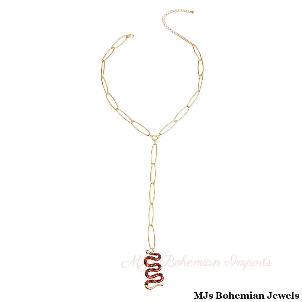 Fiery Red: Snake Y Necklace