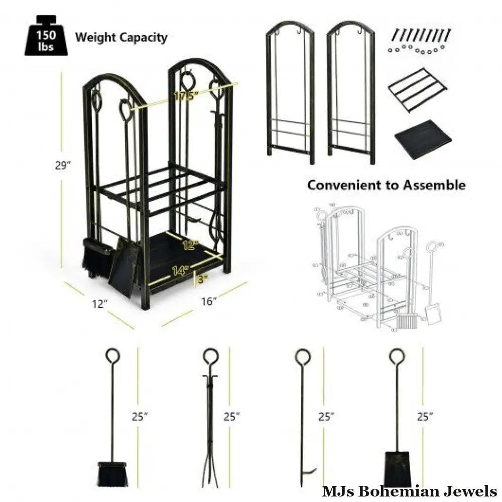 Fireplace Log Rack with 4 Pieces Fireplace Tools-Bronze - Color: Bronze
