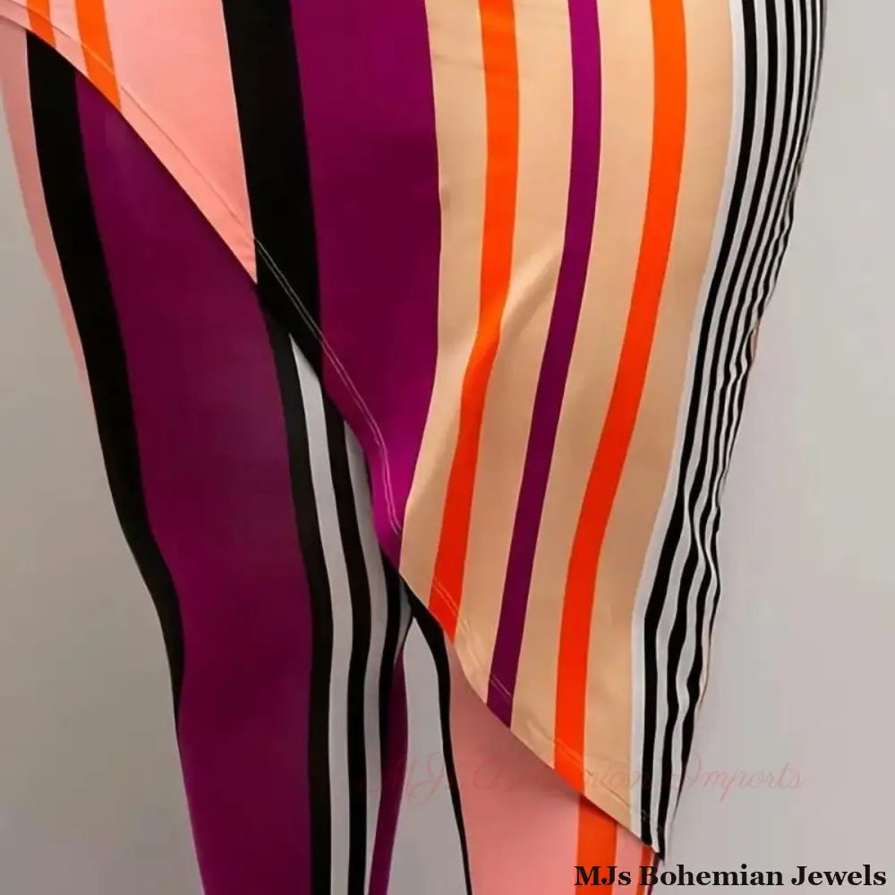 Fuchsia 5XL Striped Top Leggings Set
