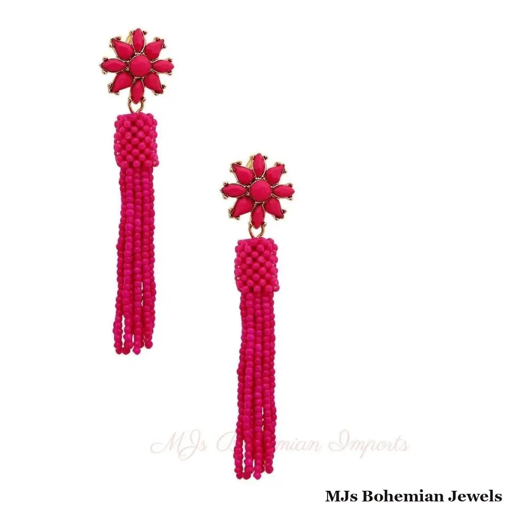 Fuchsia Flower Seed Bead Earrings