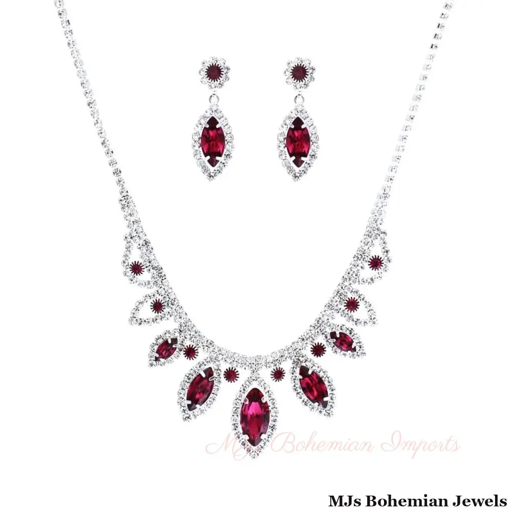 Fuchsia Marquise Crystal Silver Set