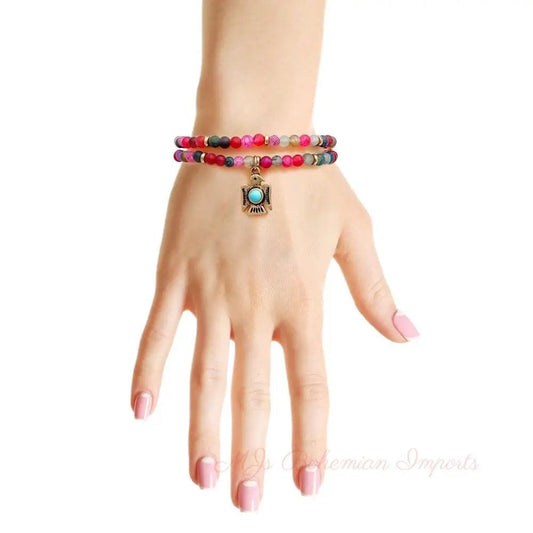 Fuchsia Natural Stone Tunderbird Bracelet