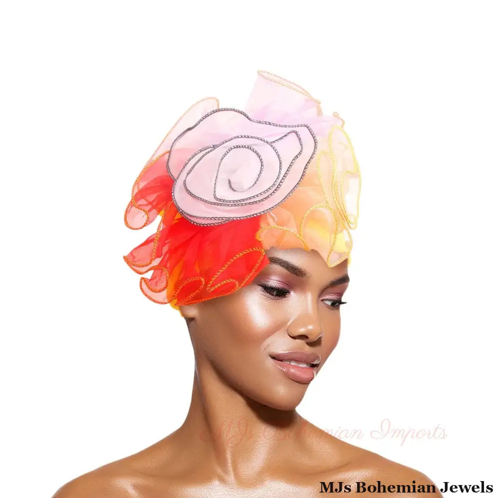 Fuchsia Pleated Ruffle Rhinestone Turban