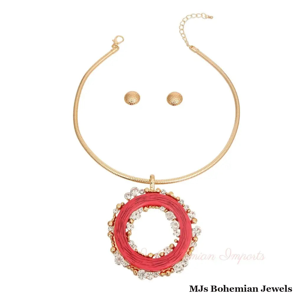 Fuchsia Rhinestone Round Pendant