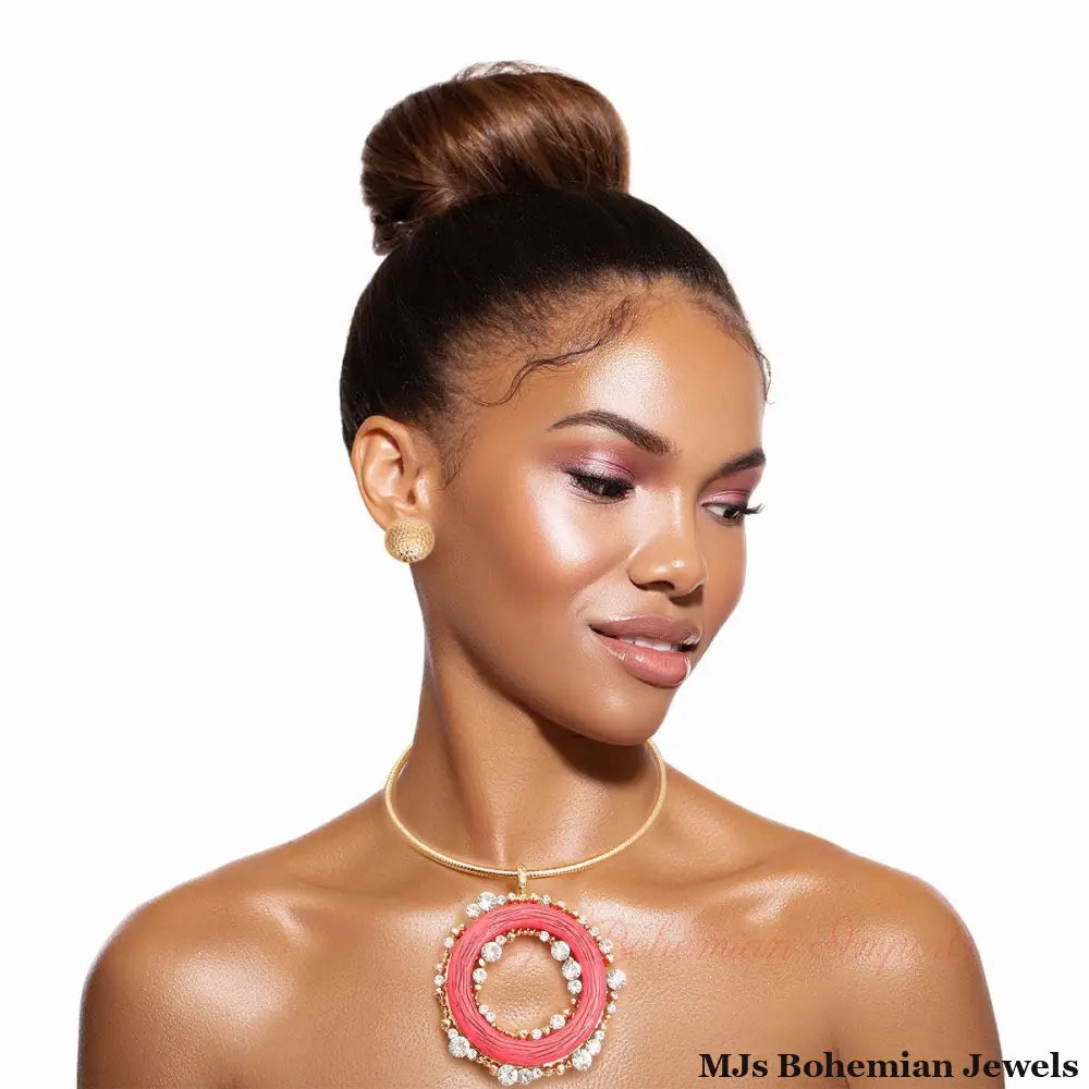 Fuchsia Rhinestone Round Pendant