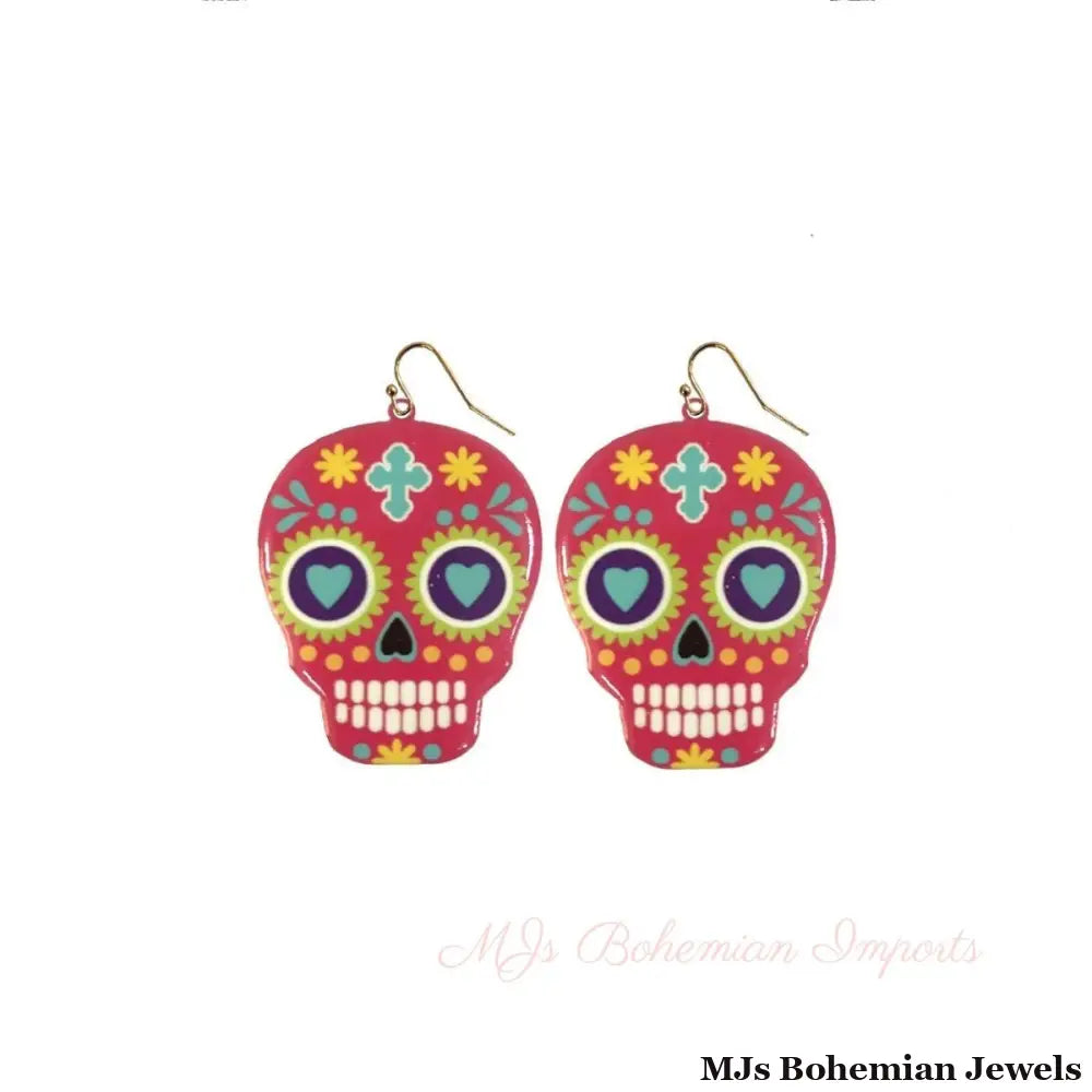 Fuchsia Sugar Skull Earrings