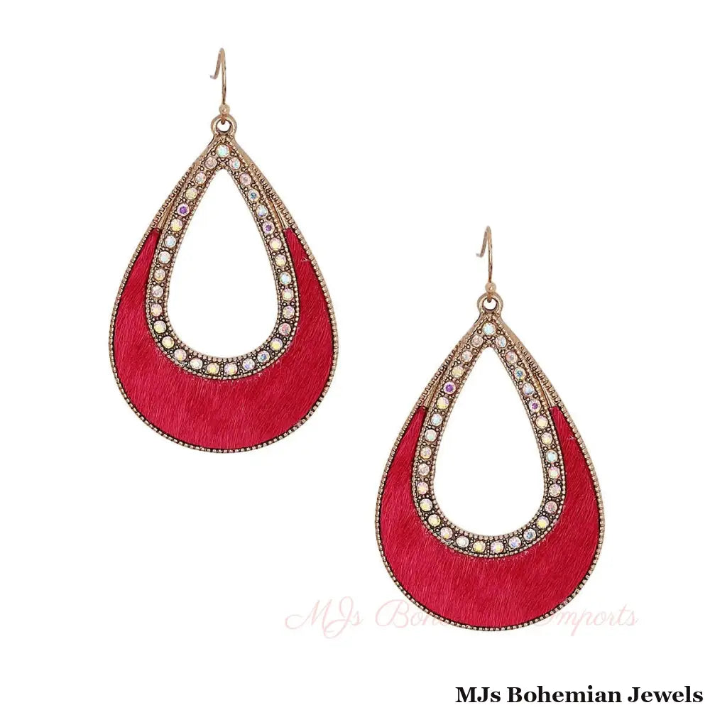Genuine Leather Pink Teardrop Earrings