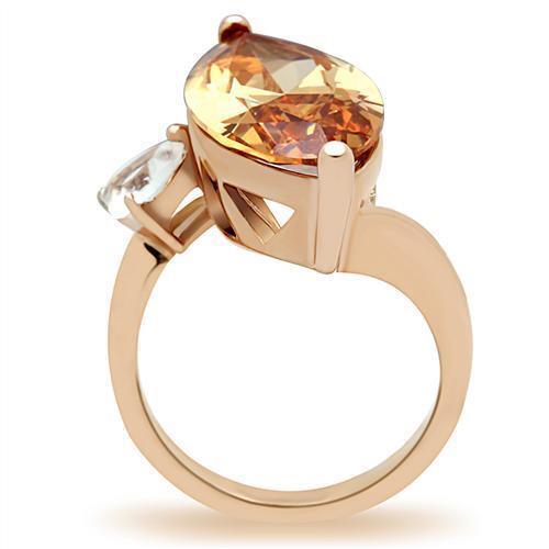 IP Rose Gold(Ion Plating) Brass Ring with AAA Grade CZ  in Champagne
