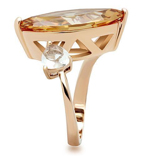 IP Rose Gold(Ion Plating) Brass Ring with AAA Grade CZ  in Champagne