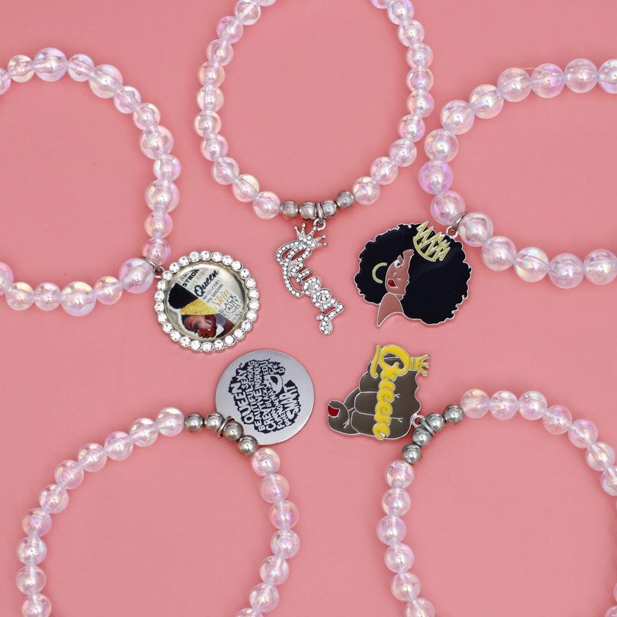 Bracelets Aurbo Bead Black Queen Charm Set