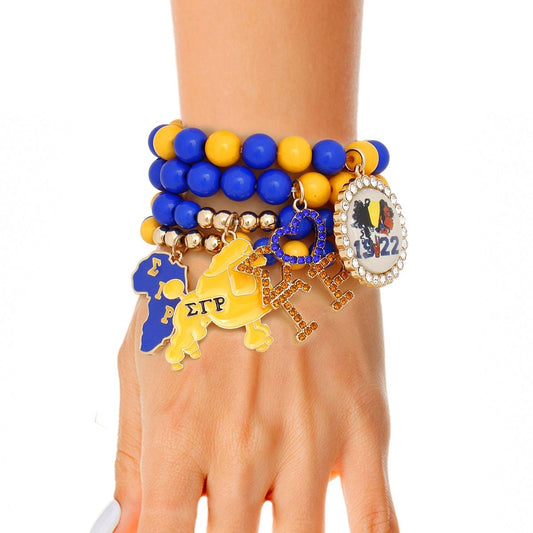 SGRHO Sorority Blue Gold Ball Bead Charm Bracelets