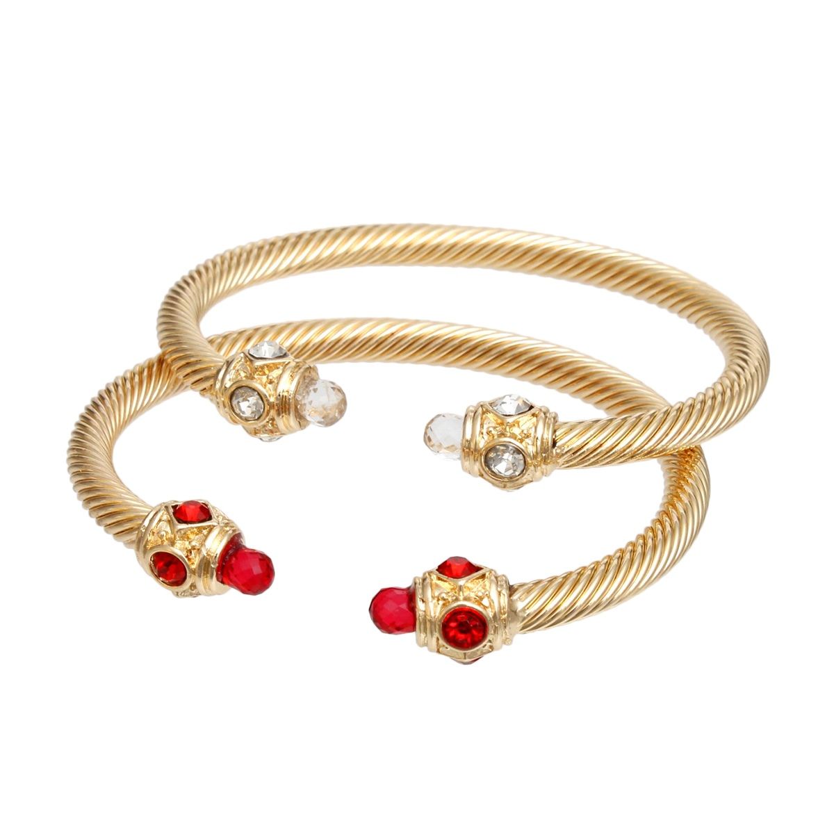 DST Red Clear Crystal Gold Cable Bangle Bracelets