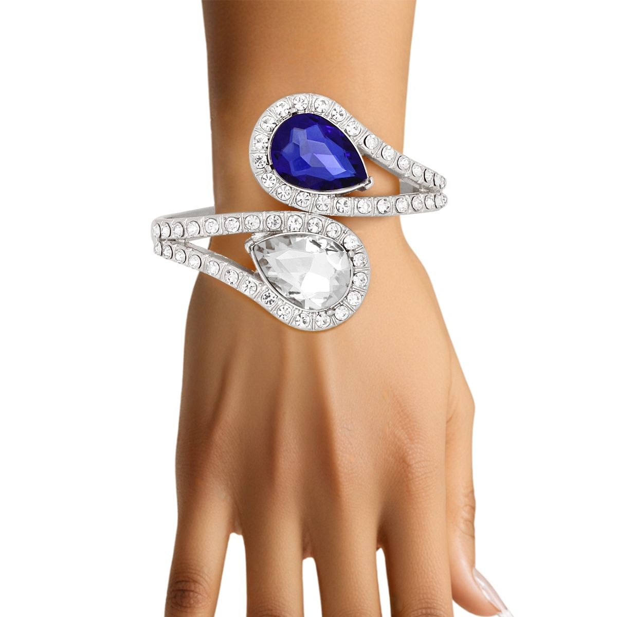 ZPB Blue and Clear Teardrop Crystal Cuff Bracelet