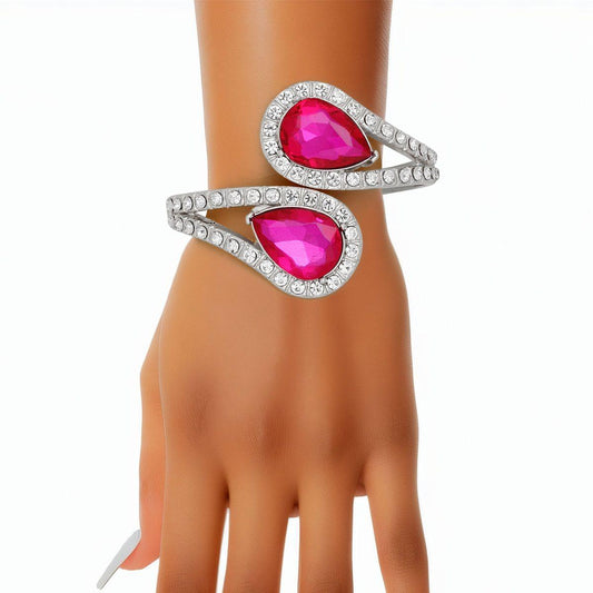 Cuff Brilliant Fuchsia Teardrop Crystal Bracelet