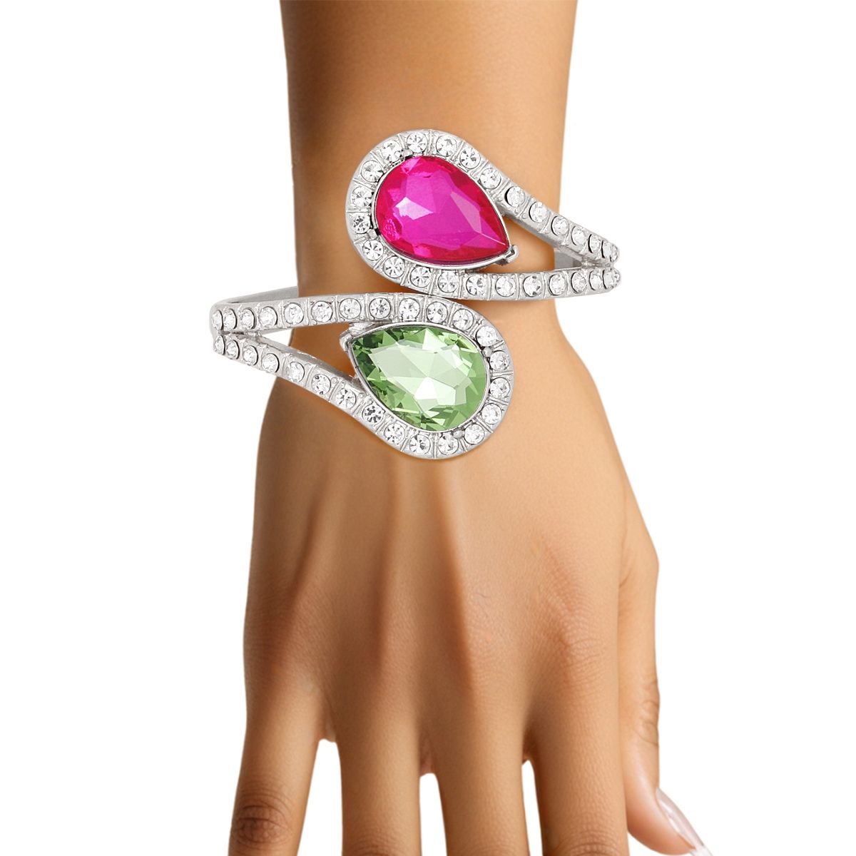 AKA Pink and Green Teardrop Crystal Cuff Bracelet