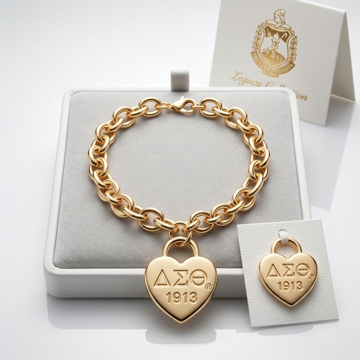 DST Gold 1913 Legacy Heart Lock Chain Bracelet
