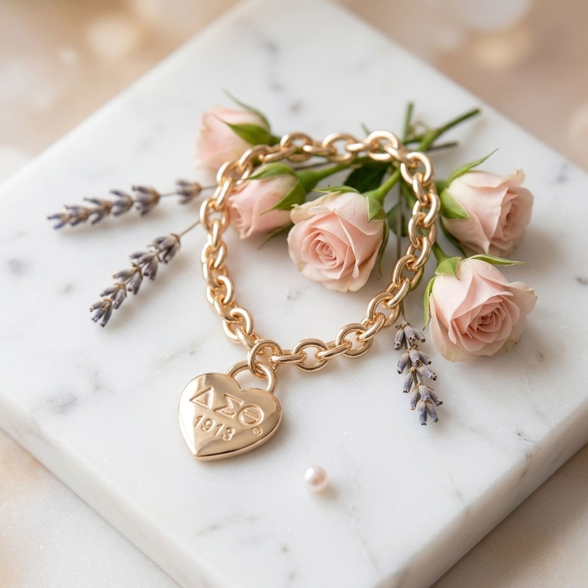 DST Gold 1913 Legacy Heart Lock Chain Bracelet