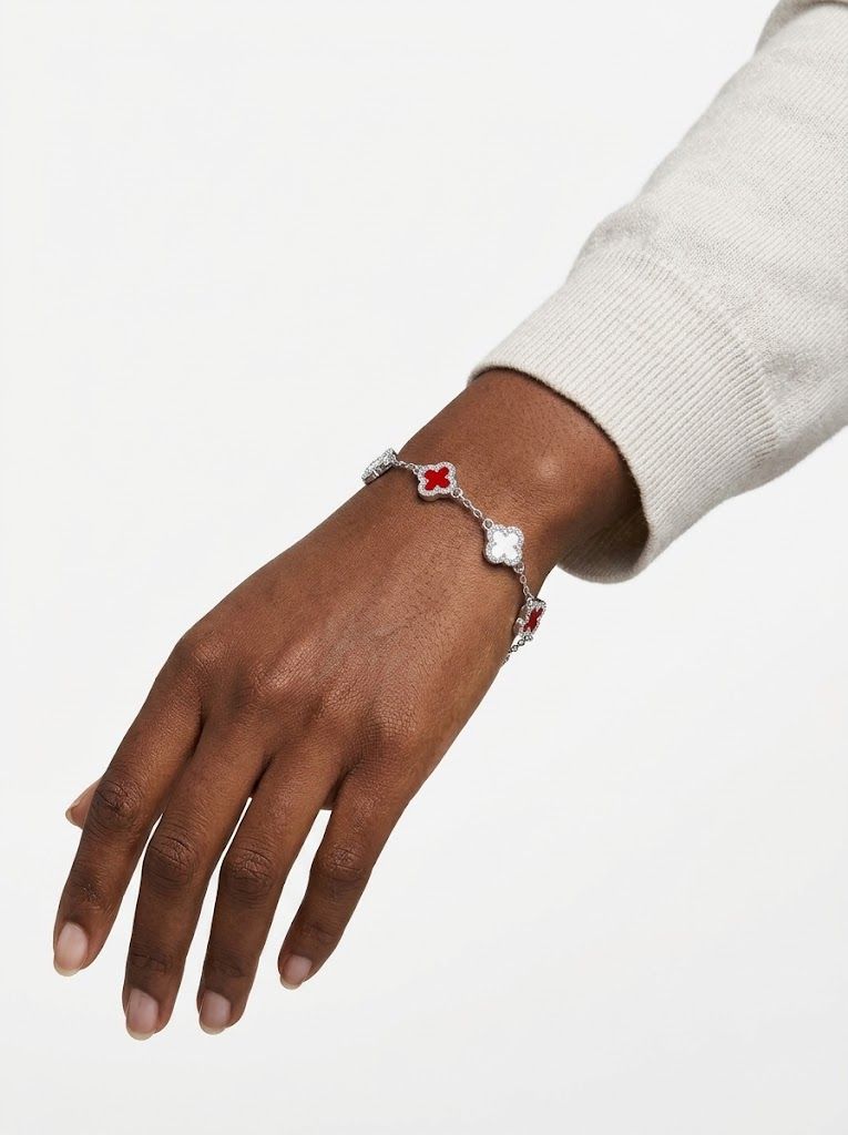 DST Red and White Quatrefoil Clover Bracelet