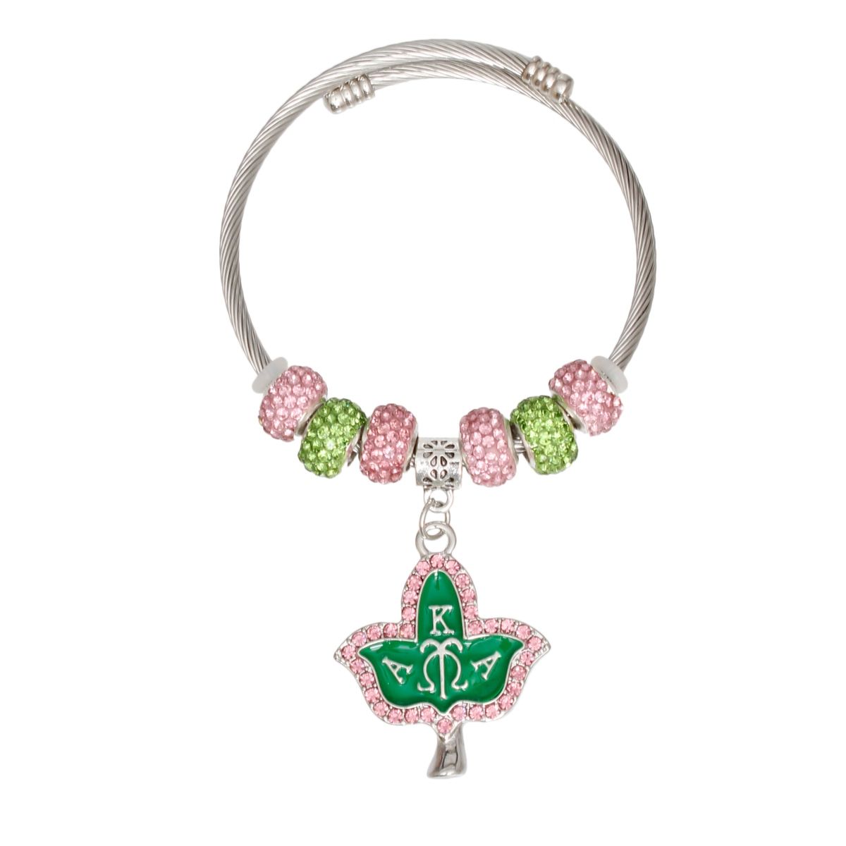 AKA Sorority Ivy Leaf Charm Cable Bangle Bracelet