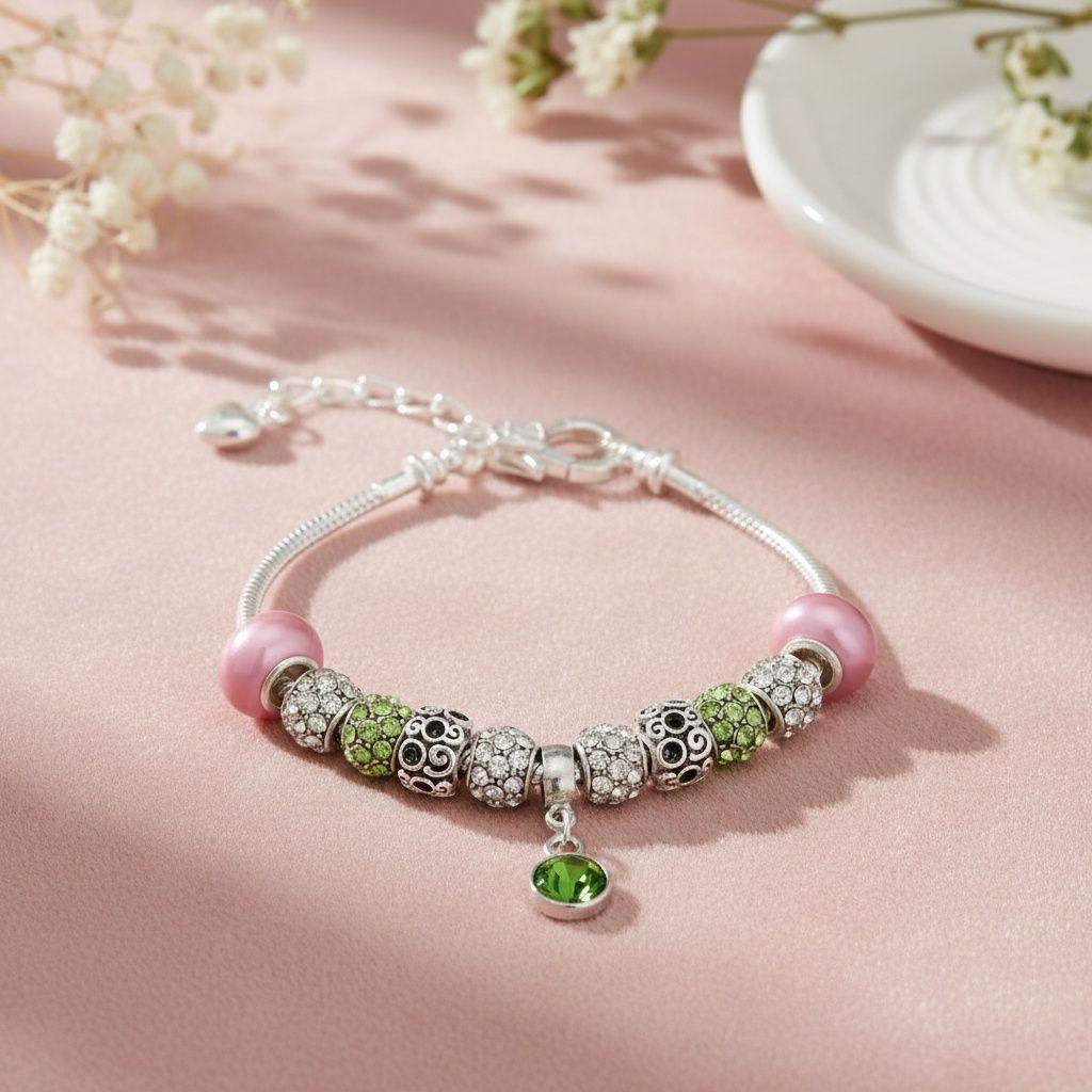 Snake Chain Pink Green Charm Women's Bracelet