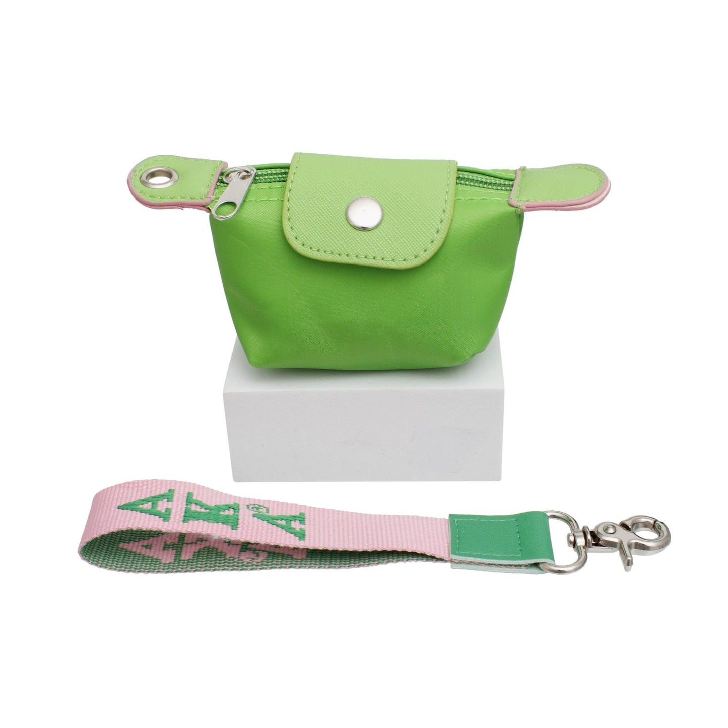 AKA Sorority Green Nylon Wristlet Strap Mini Pouch