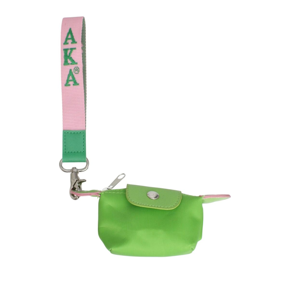 AKA Sorority Green Nylon Wristlet Strap Mini Pouch
