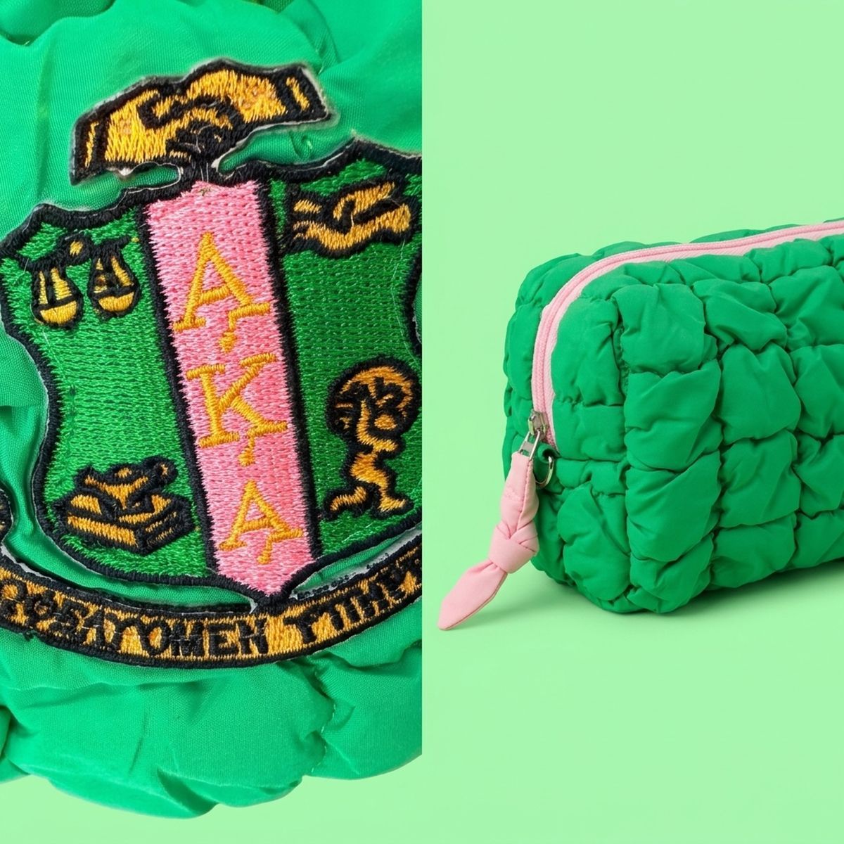 AKA Apple Green Crest Mini Quilted Puffy Pouch