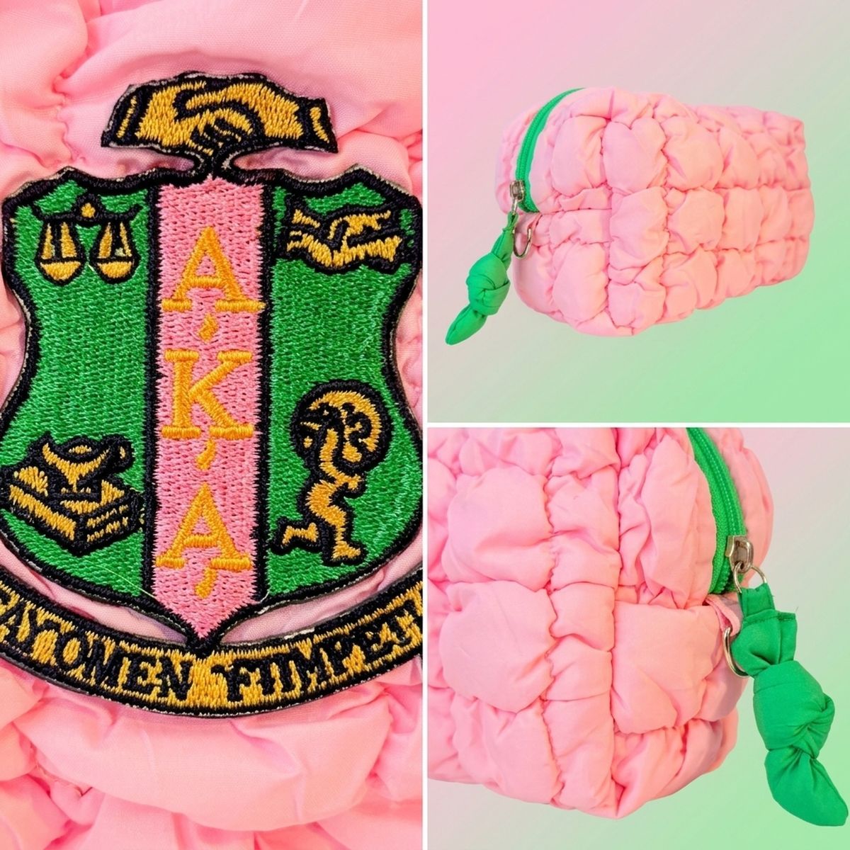 AKA Candy Pink Crest Mini Quilted Puffy Pouch