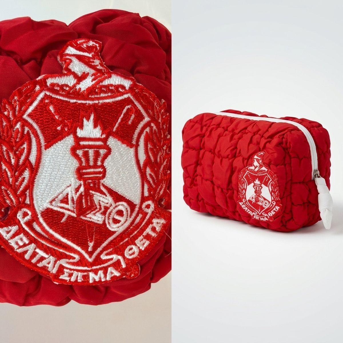 DST Crimson Red Crest Mini Quilted Puffy Pouch